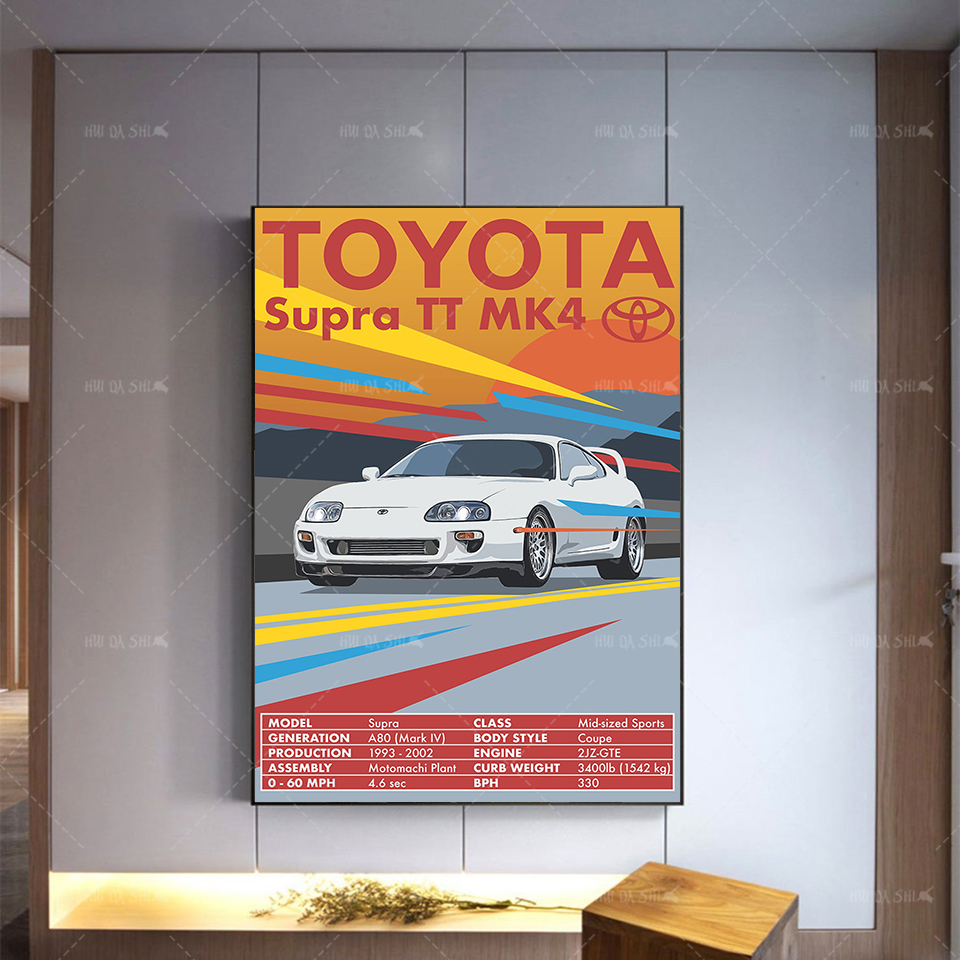 Modern Art Canvas Retro Vintage Classic Car Posters Supra Mk4 Decorative Prints Wall Painting For Bedroom Living Room Frames - 3