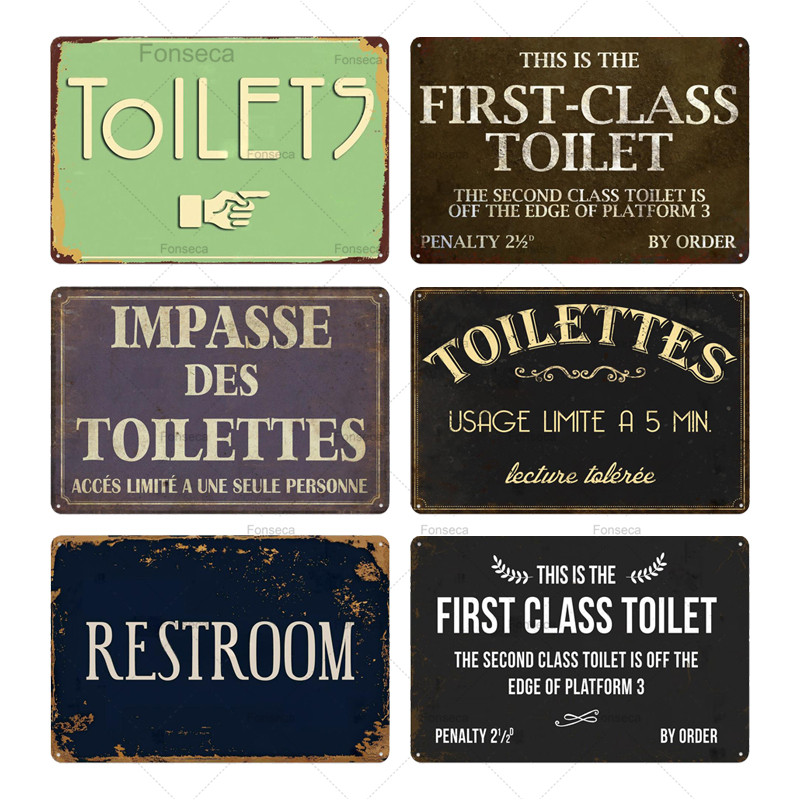 Toilet Sign Plaque Metal Vintage Bathroom Tin Wall Decor For Restroom - 2