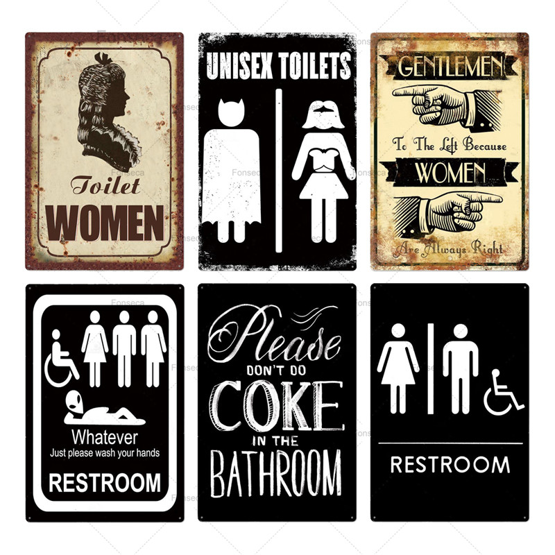 Toilet Sign Plaque Metal Vintage Bathroom Tin Wall Decor For Restroom - 3