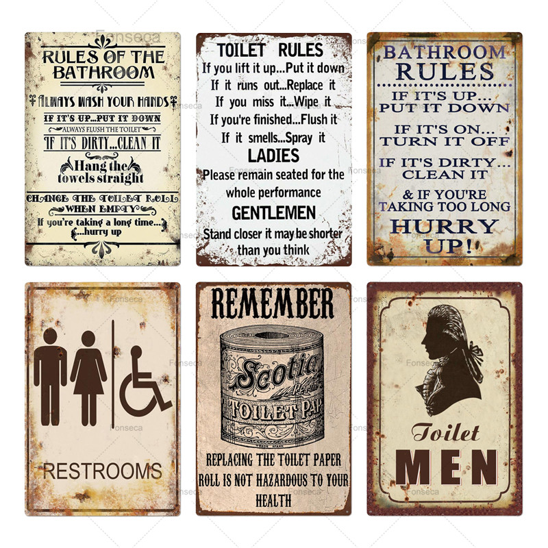 Toilet Sign Plaque Metal Vintage Bathroom Tin Wall Decor For Restroom - 4