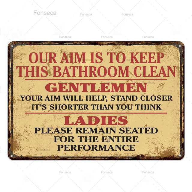 Toilet Sign Plaque Metal Vintage Bathroom Tin Wall Decor For Restroom - 6