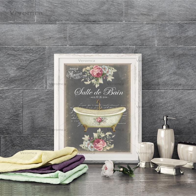 French Bathroom Decoration Paintings Print Vintage Posters Salle De Bain Le Chalkboard Shabby Fine Wall Art Canvas Pictures - 3