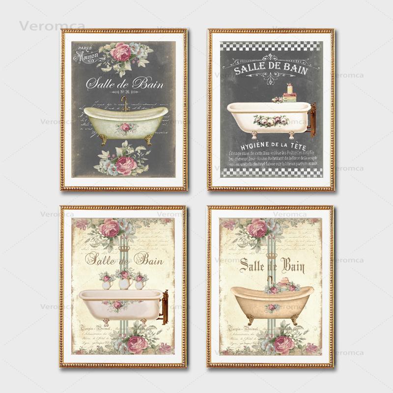 French Bathroom Decoration Paintings Print Vintage Posters Salle De Bain Le Chalkboard Shabby Fine Wall Art Canvas Pictures - 4