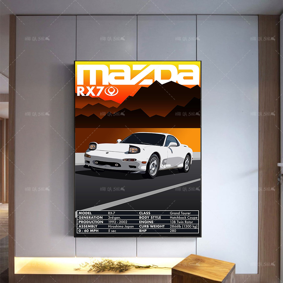Modern Hd Art Canvas Retro Vintage Classic Car Posters Rx7 Decorative Prints Wall Painting For Bedroom Living Room Frame - 2