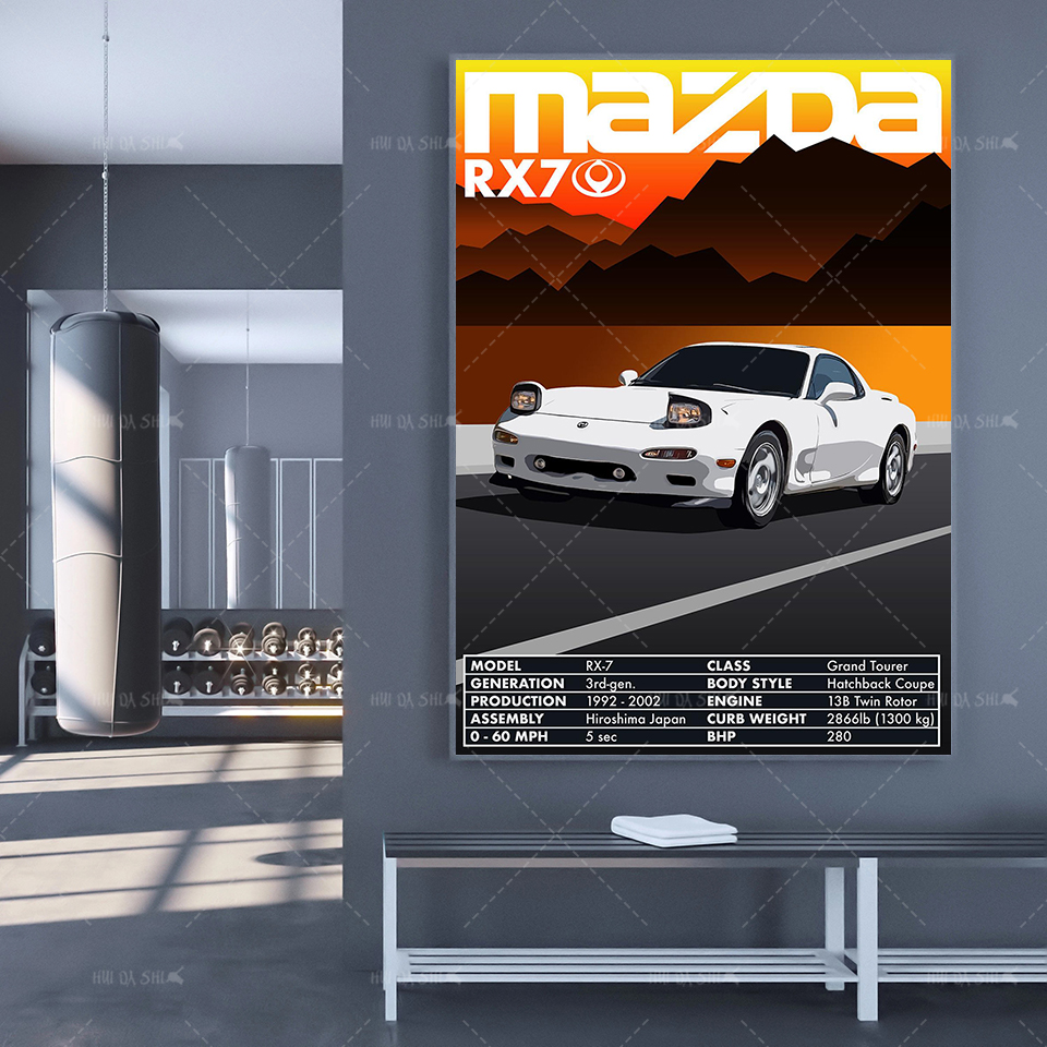 Modern Hd Art Canvas Retro Vintage Classic Car Posters Rx7 Decorative Prints Wall Painting For Bedroom Living Room Frame - 3