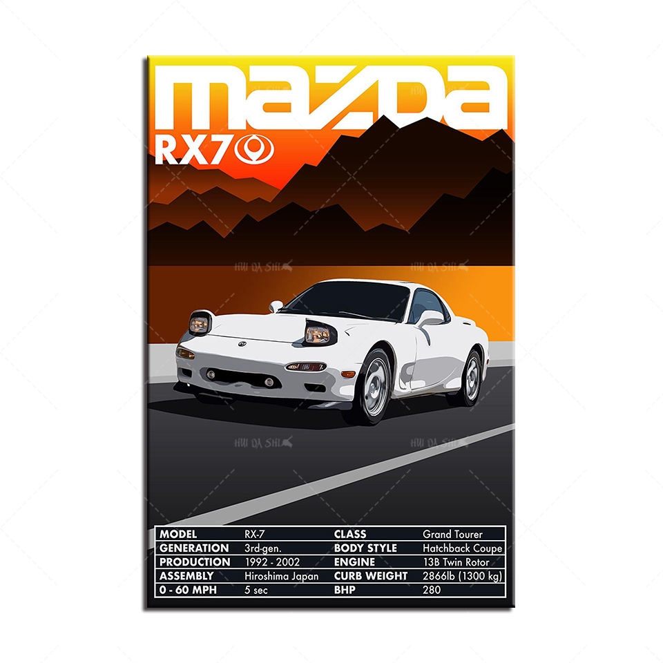 Modern Hd Art Canvas Retro Vintage Classic Car Posters Rx7 Decorative Prints Wall Painting For Bedroom Living Room Frame - 4