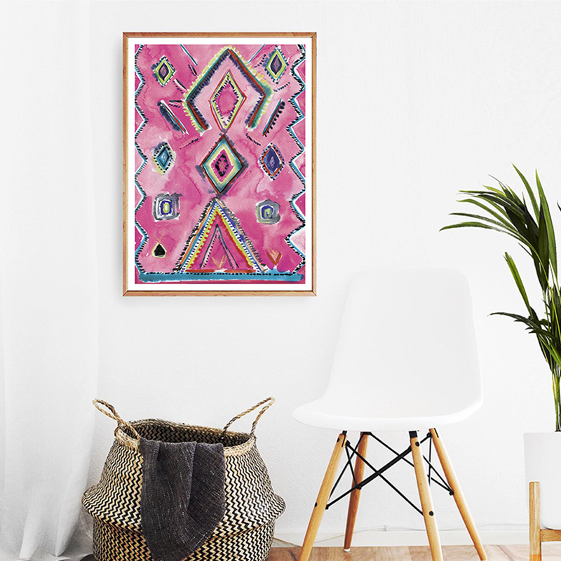 Moroccan Art Prints Boho Wall Decor Eclectic Poster Watercolor Pink Canvas Painting Modern Bohemian Home - 3