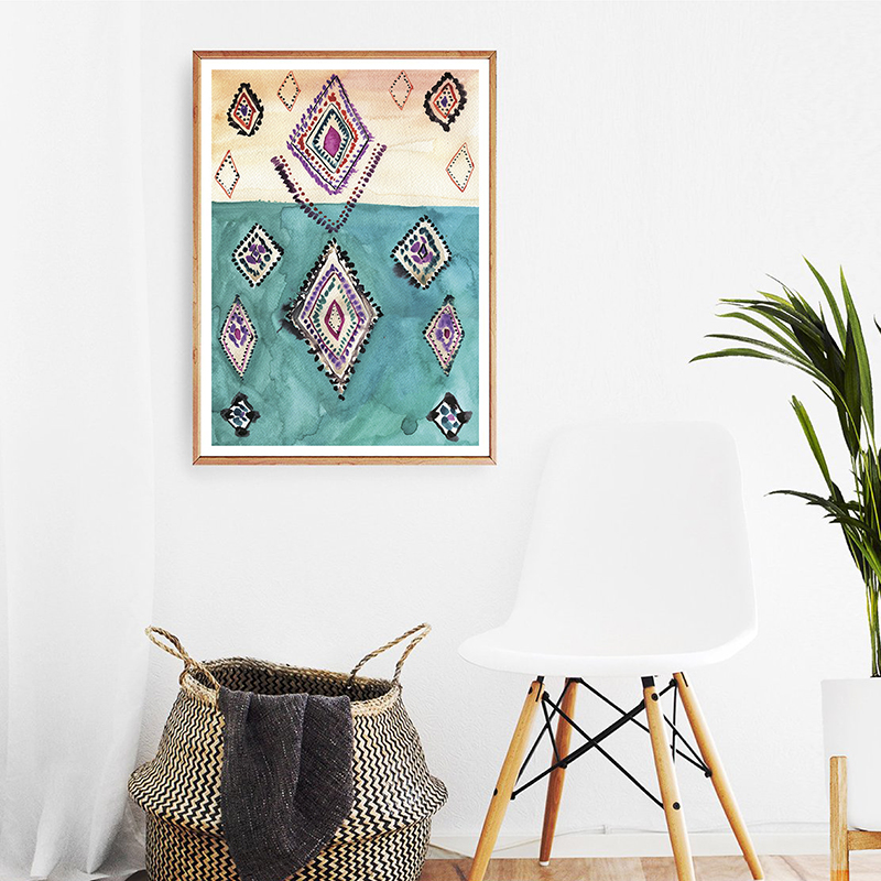 Moroccan Art Prints Boho Wall Decor Eclectic Poster Watercolor Pink Canvas Painting Modern Bohemian Home - 4