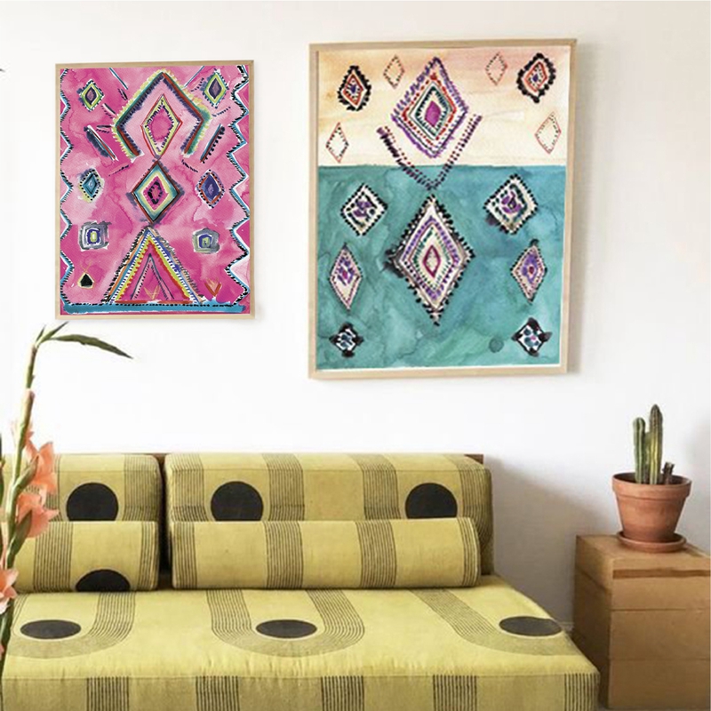 Moroccan Art Prints Boho Wall Decor Eclectic Poster Watercolor Pink Canvas Painting Modern Bohemian Home - 5