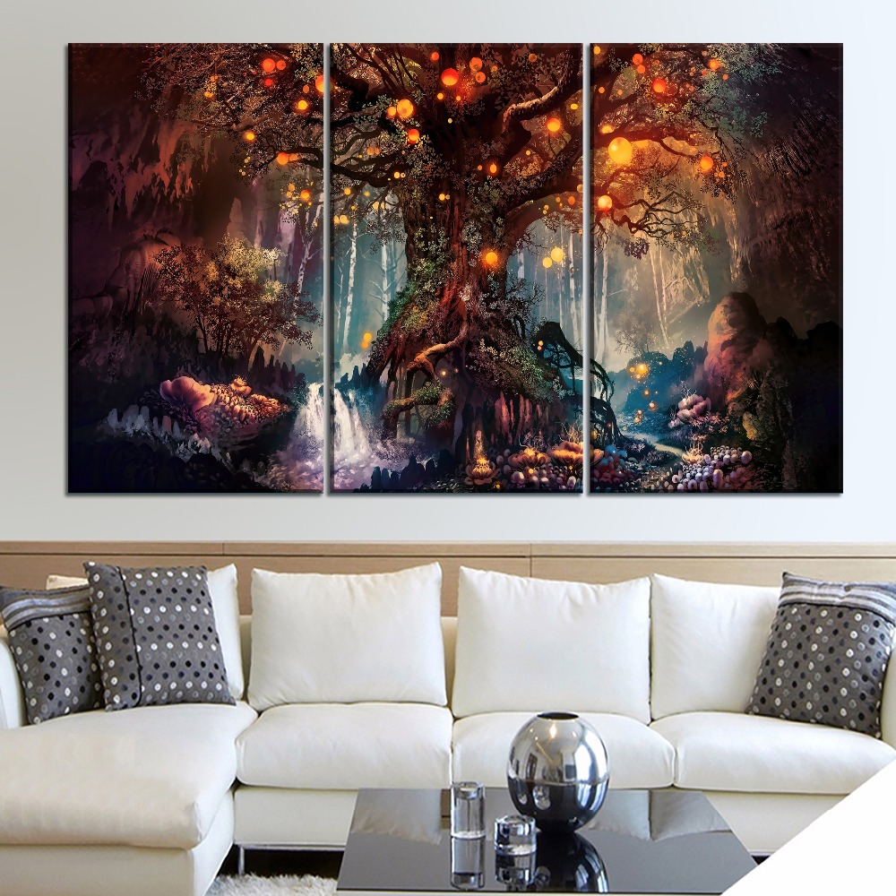 Forest Fantasy Luminous Painting 4 Piece Style Picture Canvas Printing Type Modern Home Decor Wall Artwork Poster Framework - 3