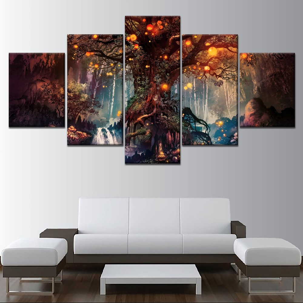 Forest Fantasy Luminous Painting 4 Piece Style Picture Canvas Printing Type Modern Home Decor Wall Artwork Poster Framework - 4