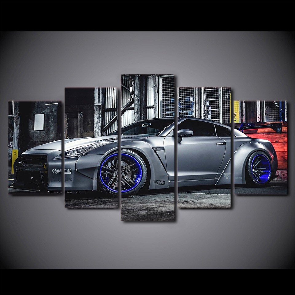 5piece Hd Printed Nissan Gtr R35 Sports Car Canvas Wall Art Modular Framed Pictures For Living Room Decor - 3