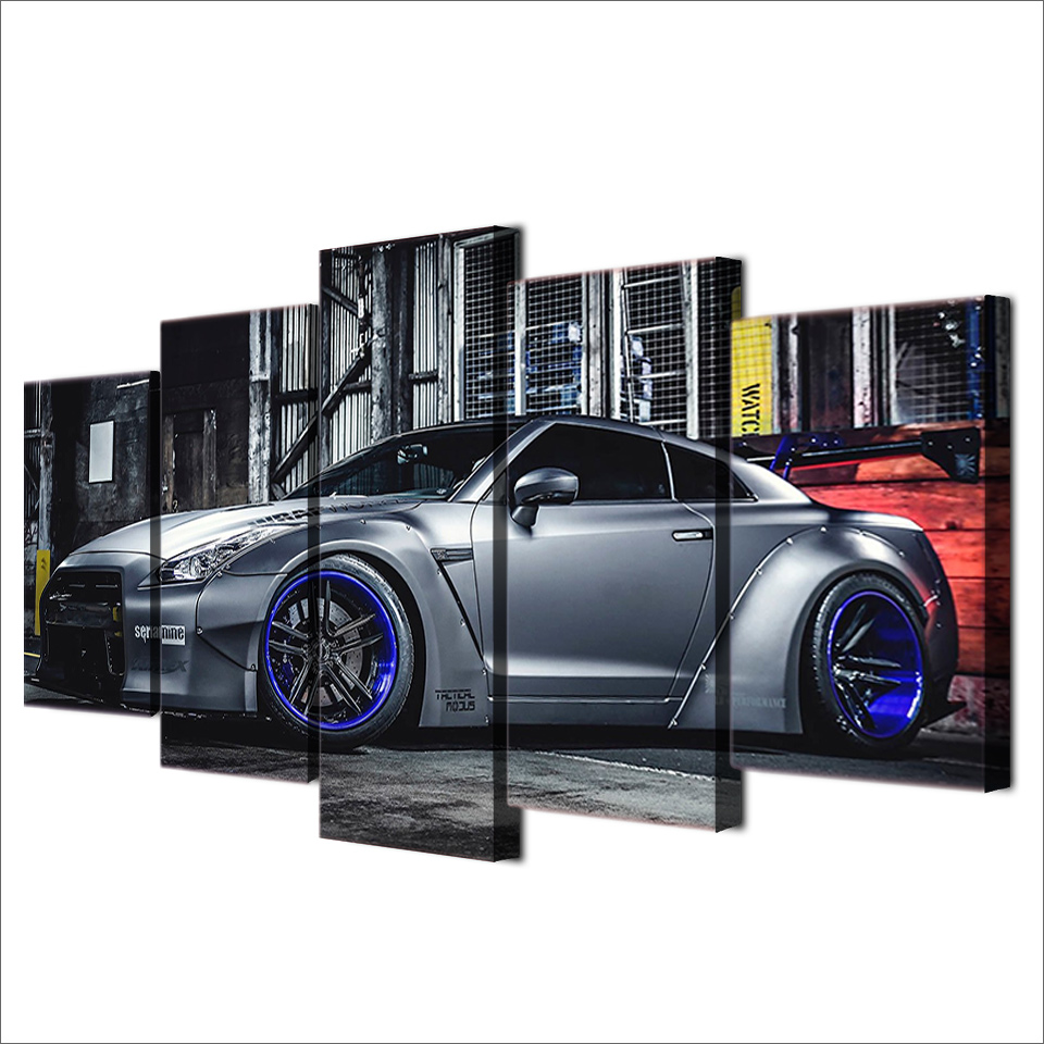 5piece Hd Printed Nissan Gtr R35 Sports Car Canvas Wall Art Modular Framed Pictures For Living Room Decor - 4