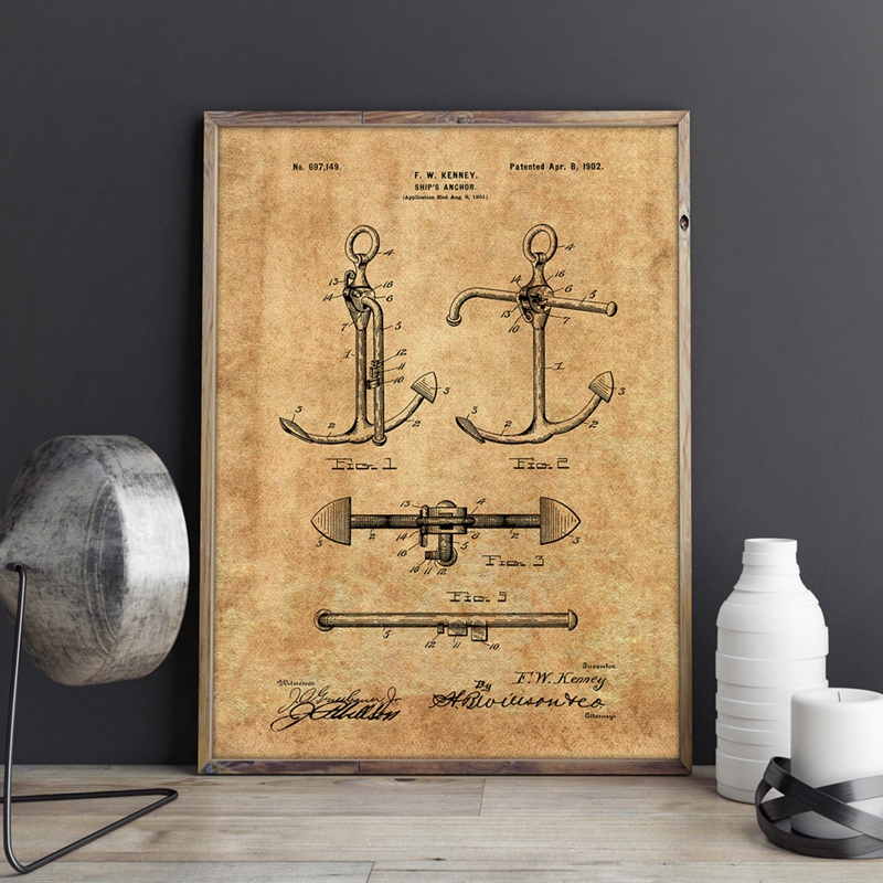 Boat Anchor Patent Nautical Wall Art Canvas Painting Sailing Posters Home Room Decor Vintage Blueprint Prints Picture Gift Idea - 3