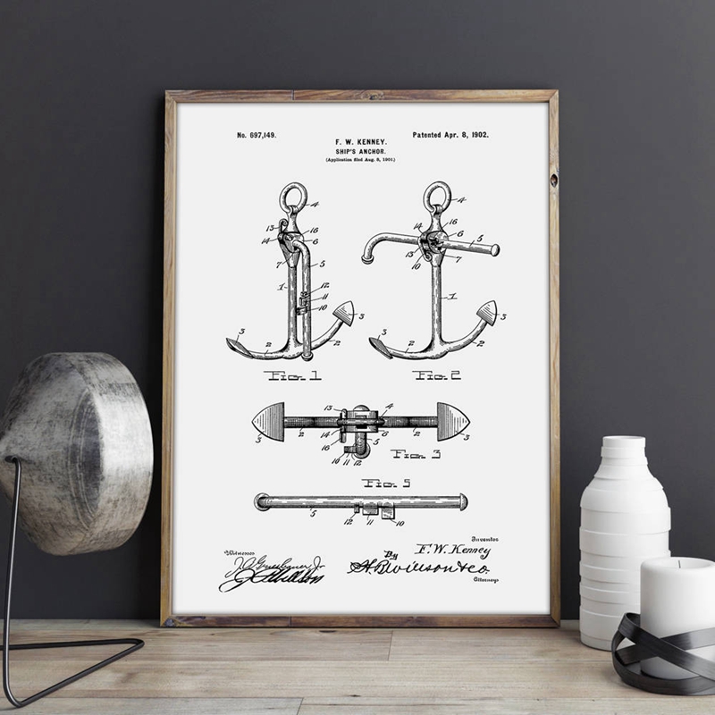 Boat Anchor Patent Nautical Wall Art Canvas Painting Sailing Posters Home Room Decor Vintage Blueprint Prints Picture Gift Idea - 5