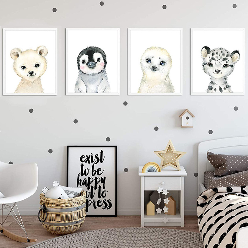 Watercolor Animal Poster A4 Elephant Tiger Cute Cartoon Kindergarten Children Room Decorative Painting Baby Decor - 2