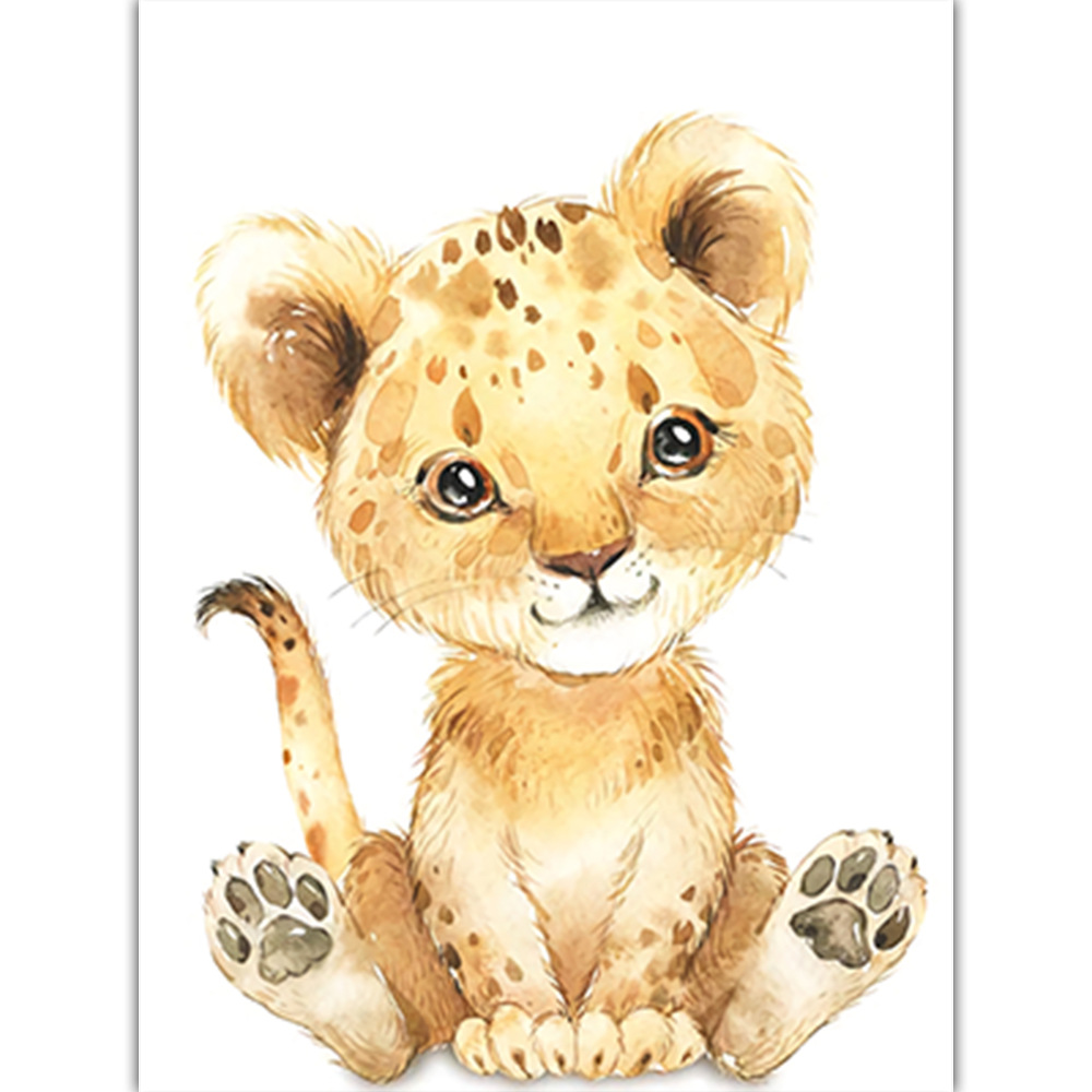 Watercolor Animal Poster A4 Elephant Tiger Cute Cartoon Kindergarten Children Room Decorative Painting Baby Decor - 4