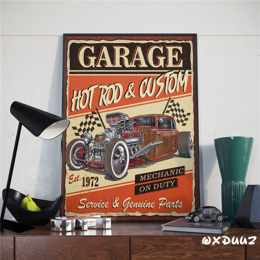 Retro Vintage Old Poster Car Station Industrial Painting Style Family Wall Art Decoration Canvas Material - 4