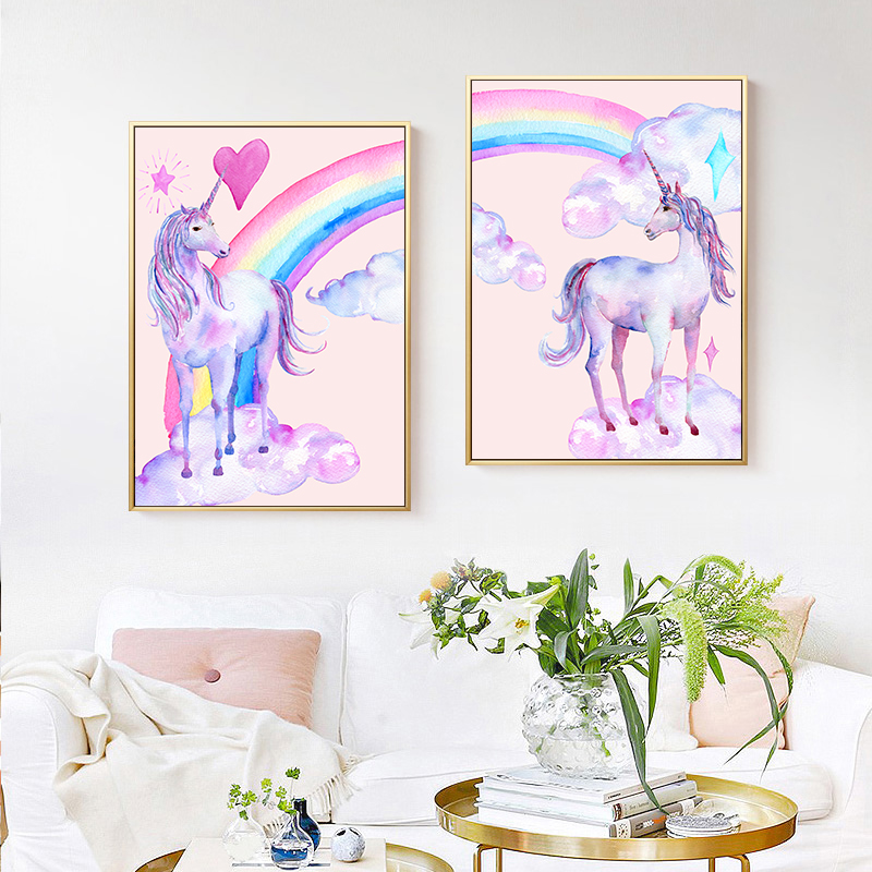 Canvas Painting Rainbow Unicorn Posters And Prints Watercolor Wall Art Decorative Picture Nordic Style Kids Decoration - 2