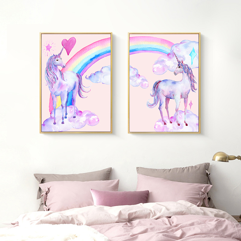 Canvas Painting Rainbow Unicorn Posters And Prints Watercolor Wall Art Decorative Picture Nordic Style Kids Decoration - 3