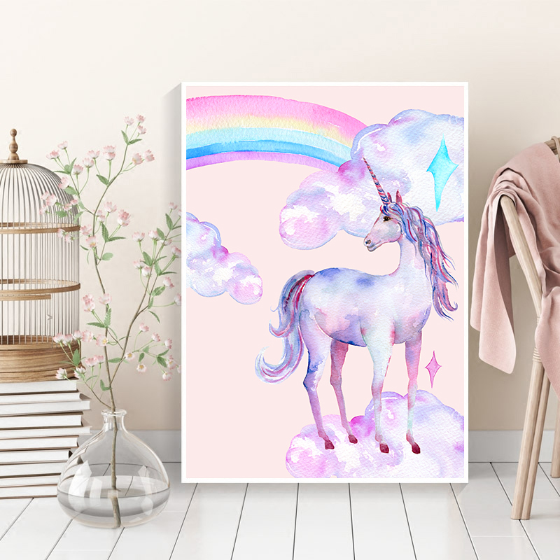 Canvas Painting Rainbow Unicorn Posters And Prints Watercolor Wall Art Decorative Picture Nordic Style Kids Decoration - 4