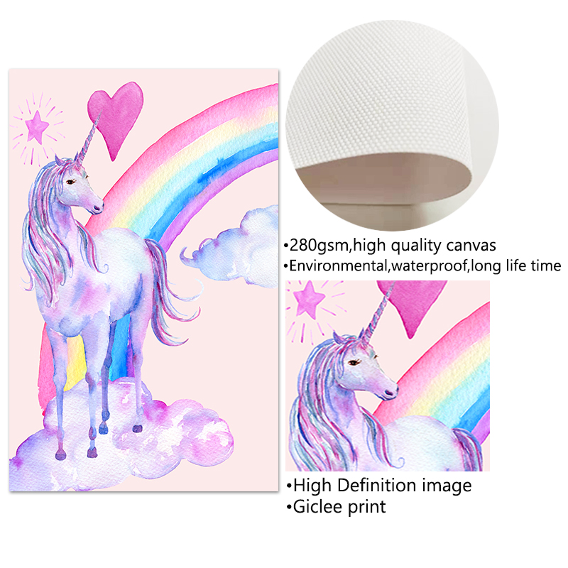 Canvas Painting Rainbow Unicorn Posters And Prints Watercolor Wall Art Decorative Picture Nordic Style Kids Decoration - 5