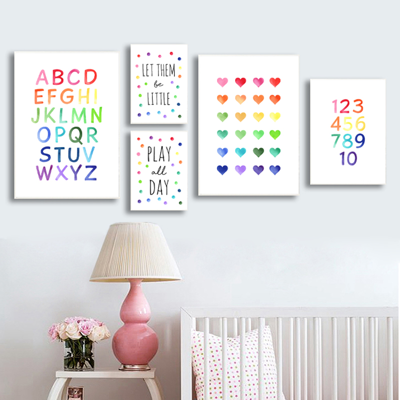 Watercolor Rainbow Alphabet Paintings Playroom Decor Educational Poster Kids Wall Art Canvas Prints Neutral Nursery Decoration - 3