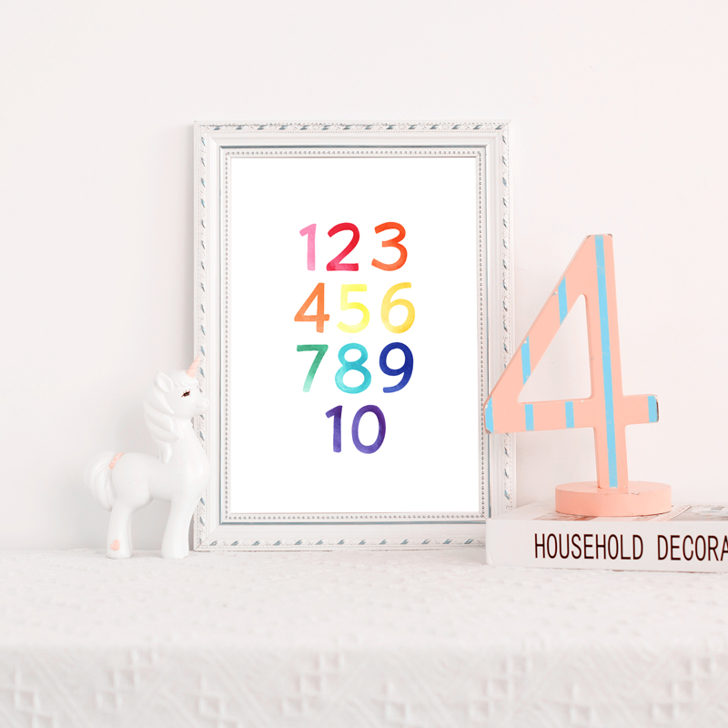 Watercolor Rainbow Alphabet Paintings Playroom Decor Educational Poster Kids Wall Art Canvas Prints Neutral Nursery Decoration - 5