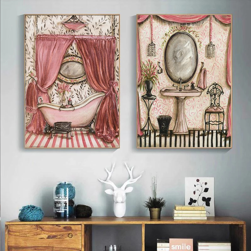 Vintage French Style Shabby Victorian Bathtub Canvas Painting Prints Bathroom Wall Art Decor Pictures Posters Aesthetic Room Dec - 2
