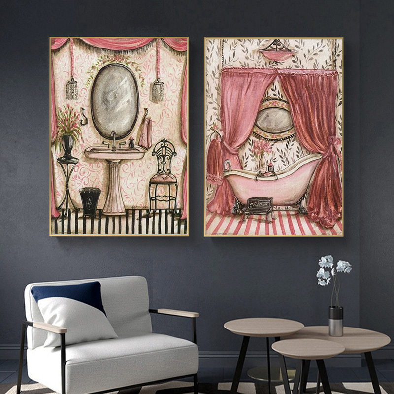 Vintage French Style Shabby Victorian Bathtub Canvas Painting Prints Bathroom Wall Art Decor Pictures Posters Aesthetic Room Dec - 3
