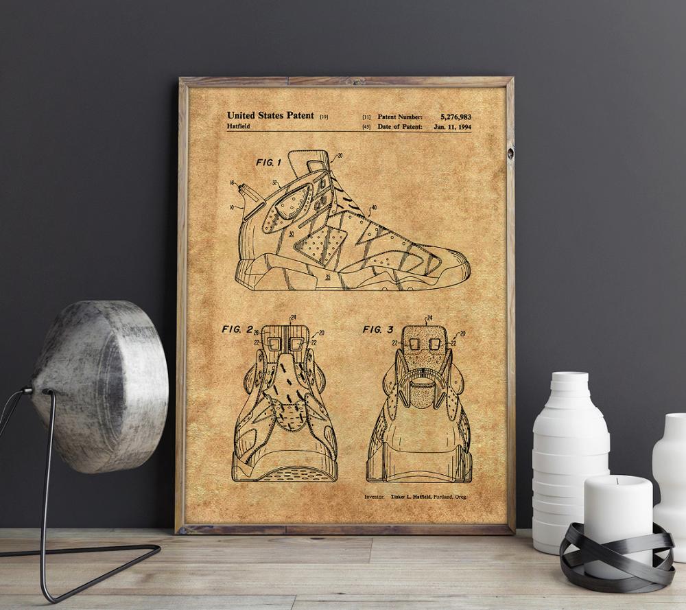 Poster Sneakers Patent Sports Shoes Wall Art Pictures For Boys Bedroom Dorm Room Decor Vintage Blueprint Home Decoration - 2