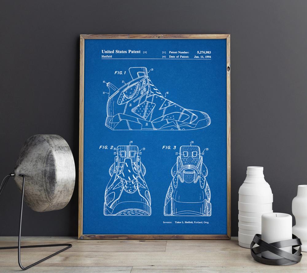 Poster Sneakers Patent Sports Shoes Wall Art Pictures For Boys Bedroom Dorm Room Decor Vintage Blueprint Home Decoration - 3
