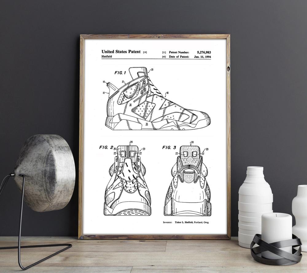 Poster Sneakers Patent Sports Shoes Wall Art Pictures For Boys Bedroom Dorm Room Decor Vintage Blueprint Home Decoration - 4