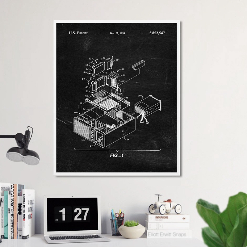 Computer Blueprint Print Patent Vintage Canvas Painting Office Wall Art Decor Poster Science Gift Steampunk Picture - 4