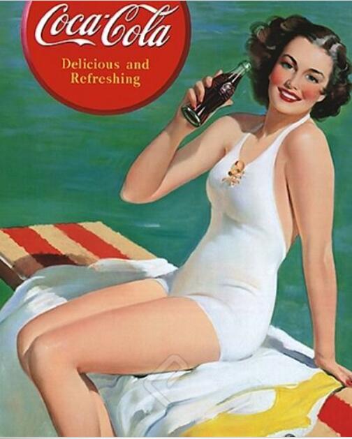 Vintage Cola Pin-up Girl Silk Art Prints Wall For Living Room Bedroom Decor - 3