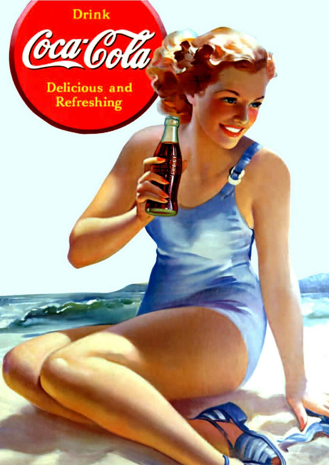 Vintage Cola Pin-up Girl Silk Art Prints Wall For Living Room Bedroom Decor - 5