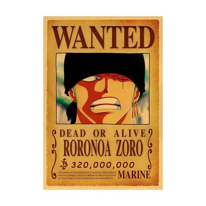 Classic Anime Vintage Poster Luffy Zoro Wanted Room Decor Stickers Wall Art Kraft Paper - 3
