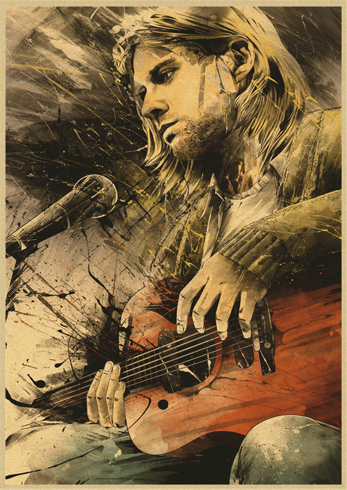 Vintage Band Poster Rock Singer Kurt Cobain Kraft Paper Posters Room Bar Cafe Decoration Painting Home Wall Art Picture - 3