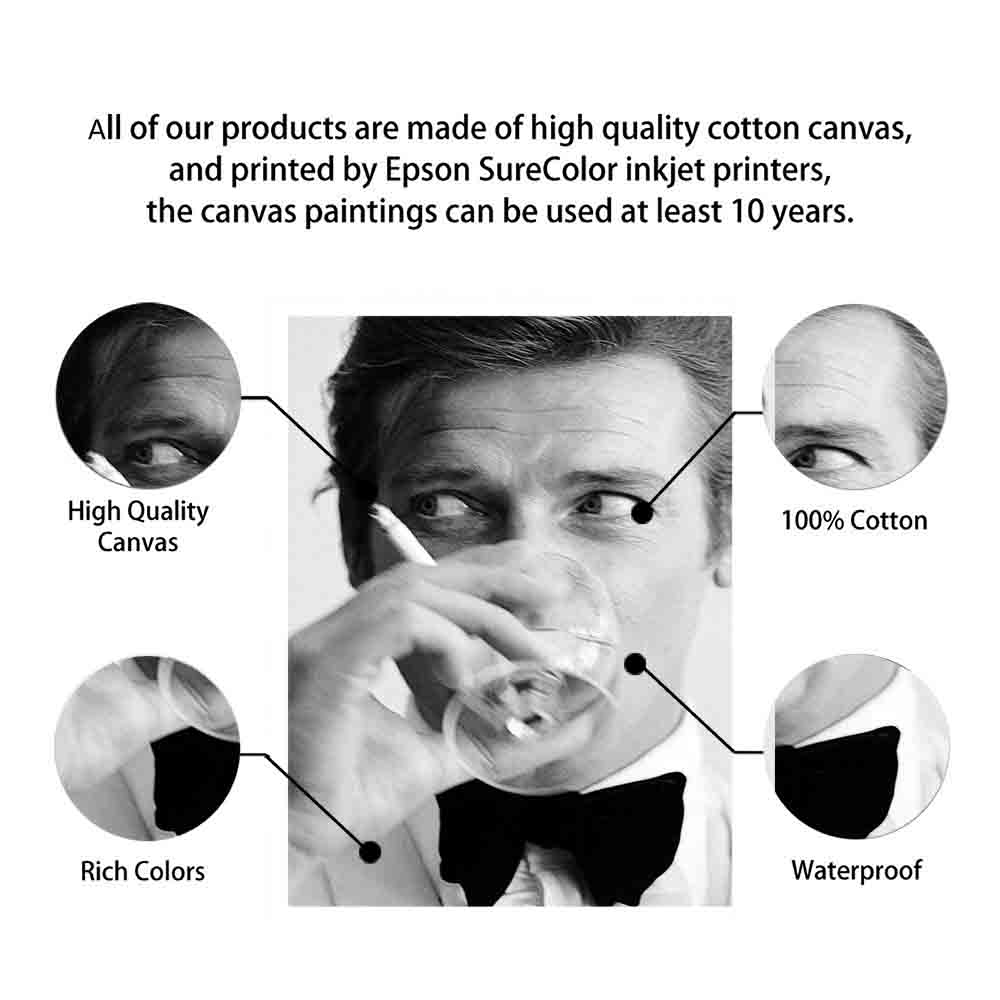 Black And White Famous Actor Roger Moore Poster Print Figure Painting Vintage Modern Wall Pictures For Living Rome Home Decor - 4