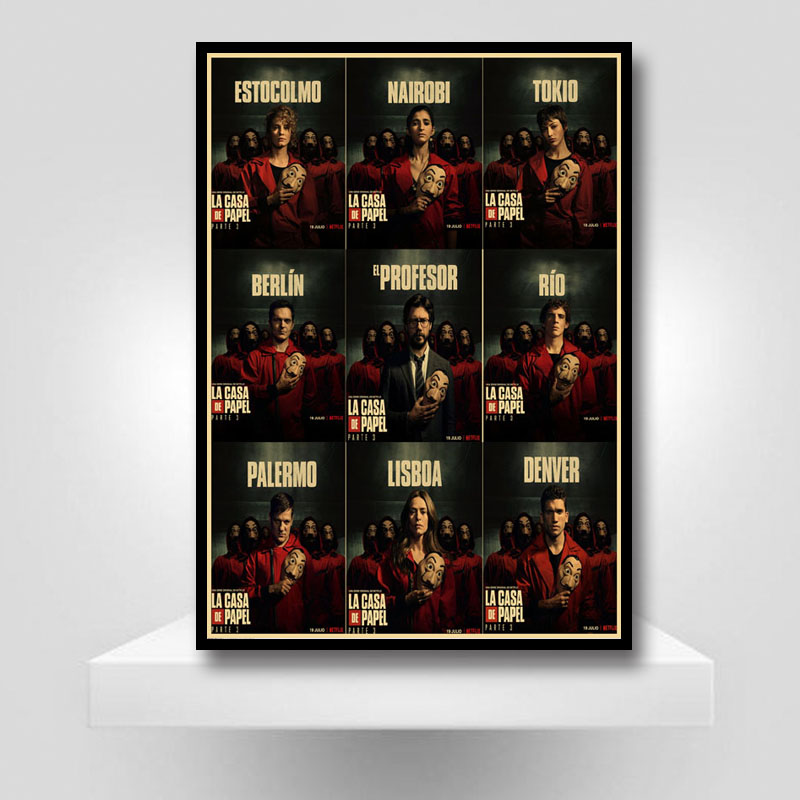 Retro La Casa De Papel Money Heist Posters Kraft Paper Tv Play Vintage Poster Home Decor Room Art Painting Bar Cafe Wall Sticker - 2