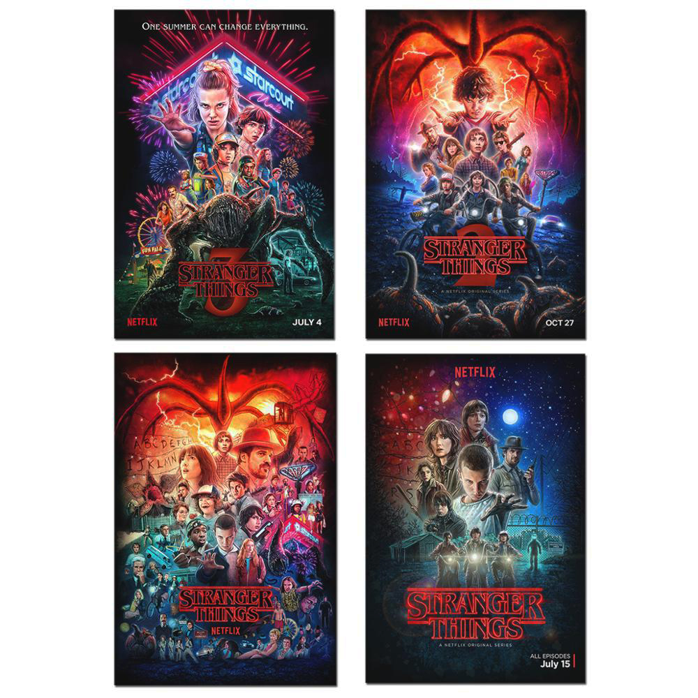 Stranger Things Posters Season 3 2 1 4 Vintage Tv Movie Prints Living Stickers Bedroom Decor 40x60 50x75cm Silk Canvas Wall Art - 2