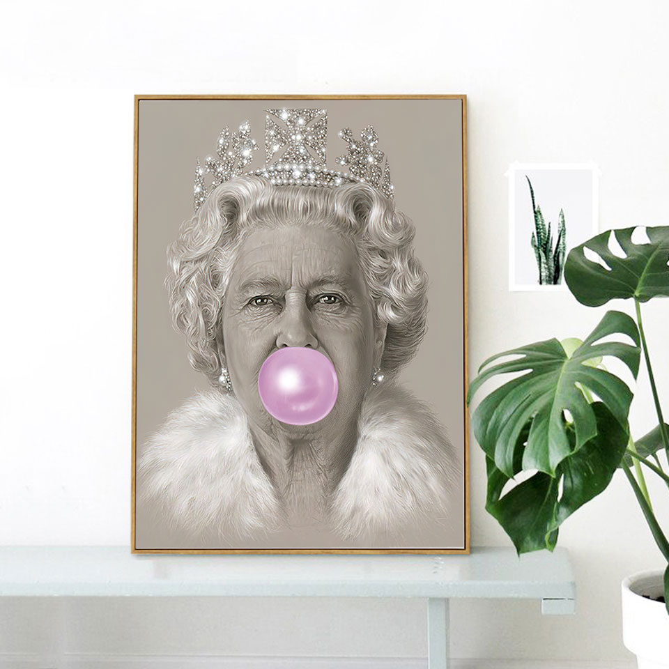 Modern Elizabeth Ii Bubblegum Queen Canvas Wall Art Print For Living Room Nordic Style Home Decor Poster - 2