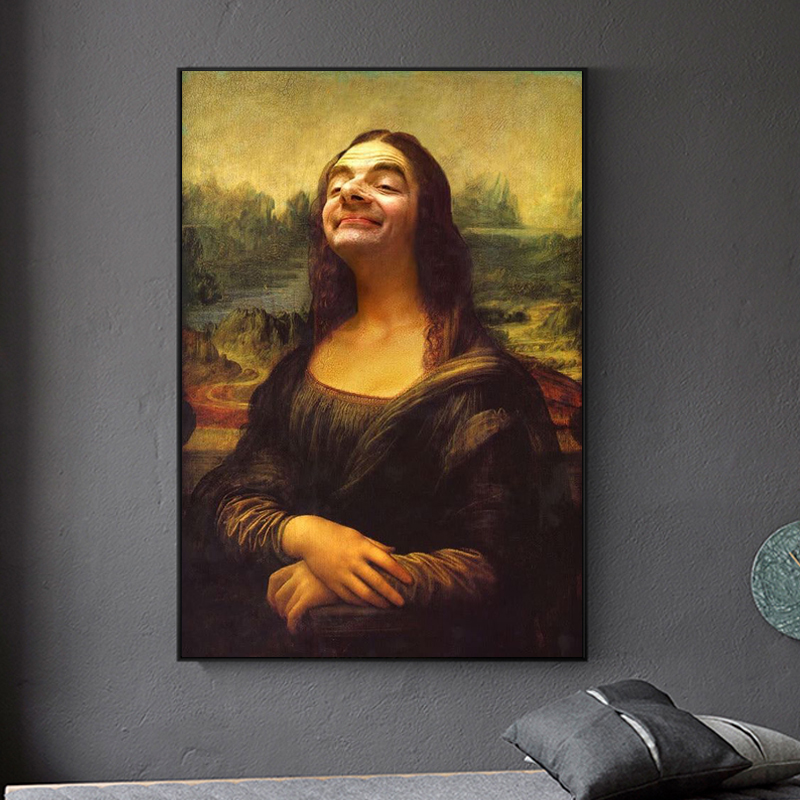 Humorous Mona Lisa Mr Bean Canvas Wall Art Decorative Poster Prints For Home Living Room - 1