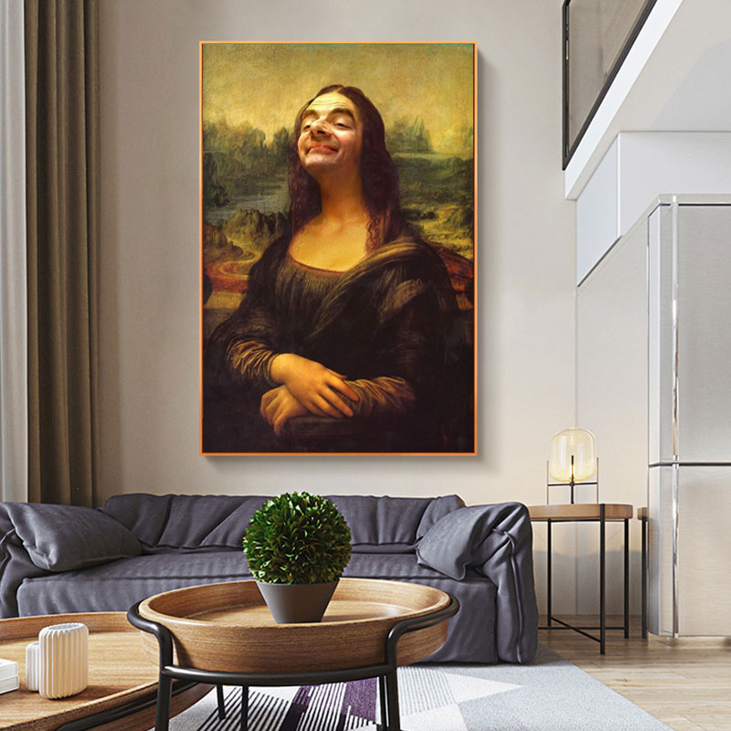 Humorous Mona Lisa Mr Bean Canvas Wall Art Decorative Poster Prints For Home Living Room - 5