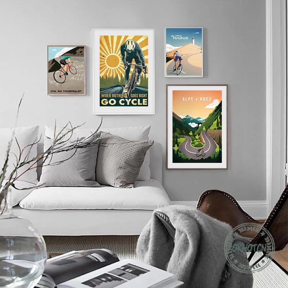 Sports Bike Cycling Canvas Painting Vintage Tour Landscape Paris Cyclist Poster Wall Art Print Pictures Home Decoration - 2