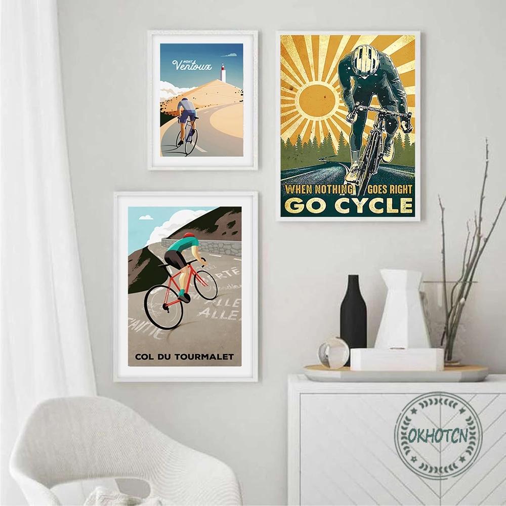Sports Bike Cycling Canvas Painting Vintage Tour Landscape Paris Cyclist Poster Wall Art Print Pictures Home Decoration - 4