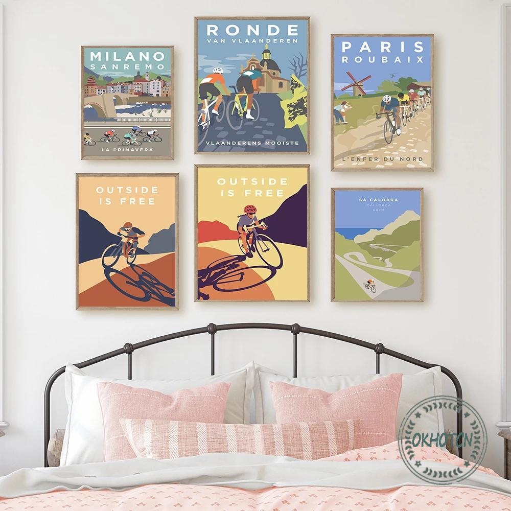 Sports Bike Cycling Canvas Painting Vintage Tour Landscape Paris Cyclist Poster Wall Art Print Pictures Home Decoration - 5
