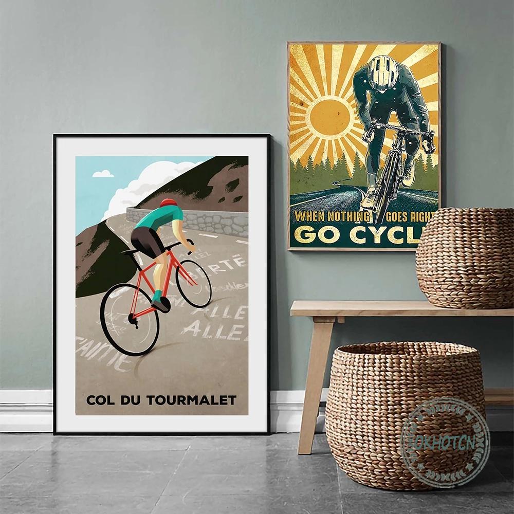 Sports Bike Cycling Canvas Painting Vintage Tour Landscape Paris Cyclist Poster Wall Art Print Pictures Home Decoration - 6