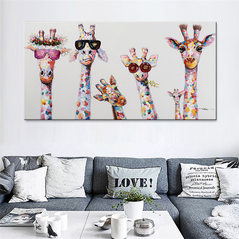 Giraffe Glasses Colorful Decorative Painting Poster Wall Art Canvas Printing Large Pictures For Living Room - 3