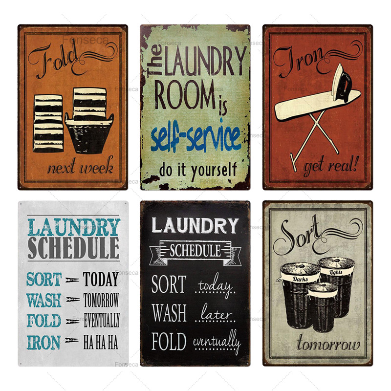Laundry Sign Vintage Tin Plaque Metal Retro Wall Decor For Room - 2